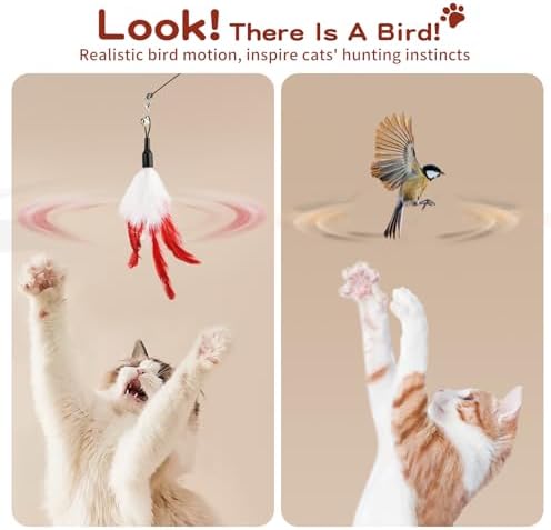 Pawaboo Cat Feather Wand Interactive Toy, 2 Feathers + 1 Wand with Bell