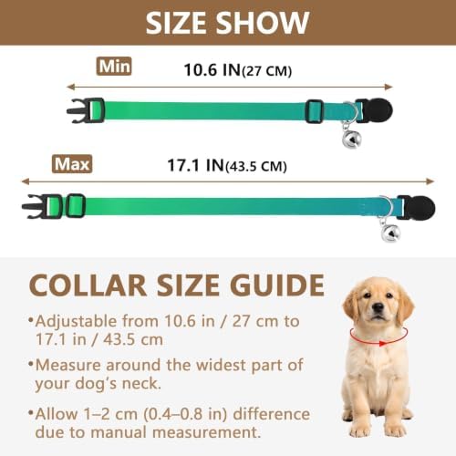 Green Blue Gradients Dog Bell Collar 2 Pack Pet Collar Adjustable 10.6 to 17.1 Inches