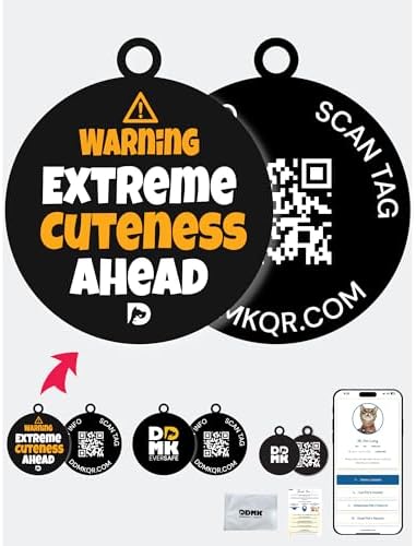 DDMK Smart Pet Tag Set | Includes 3 Tags | QR Code for Instant Alerts | Custom Pet Profiles | Durable & Waterproof | No Subscriptions or Fees |42-Extreme Cuteness Ahead