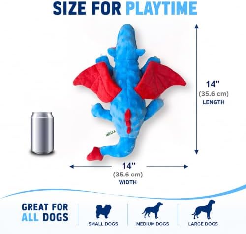 Dragon Plush Dog Toy with Squeaker & Crinkle Wings, 14 Inch