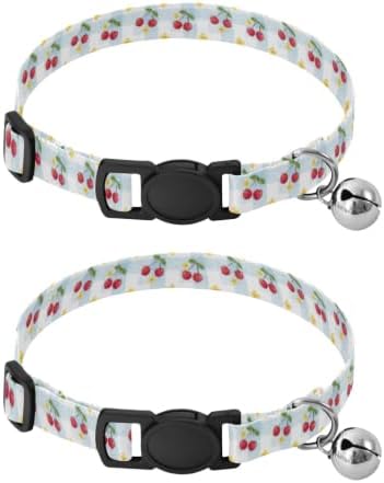 Buffalo Check Red Cherries Metal Bell Included Kitten Collars 2 Pack Dog Collars for Small Dogs