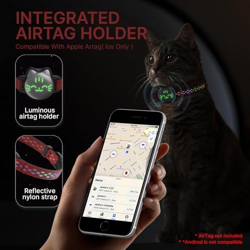 AirTag Cat Collar, Reflective Breakaway Collar, Hidden Holder with Bell | Compatible with Apple AirTag 1st & 2nd Gen, Lightweight Water-Resistant Strap for Cats, AirTag Not Included