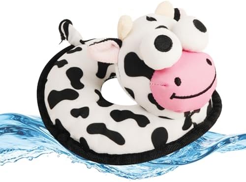 Floating Dog Squeaky Water Pool Toys Water Fetch Toys for Small Medium Dogs, Quick-Dry Waterproof, Machine Washable, Lake & Beach Interactive Summer Dog Toy Cow