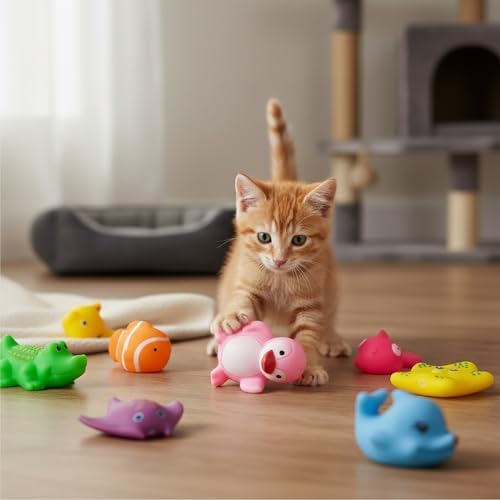 8 Pcs Pool Cat Interactive Squeaky Toy, Rubber Floating Water Toys