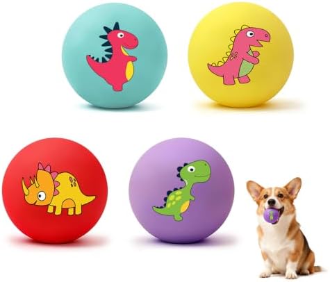 Small Squeaky Balls, [4 Pack] Soft Latex Squeaky Dog Ball Toys, Funny Dinosaur Interactive Dog Balls, Puppy Teething Chew Toys for Mini & Small Dogs (2"-Set B)