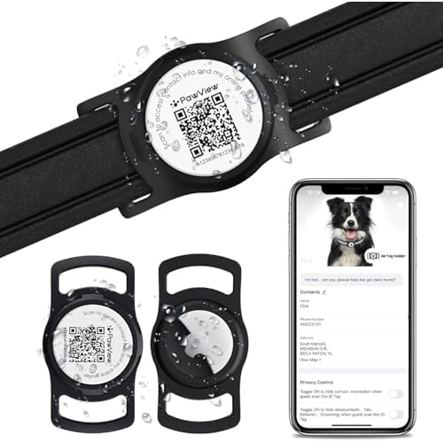 for AirTag Dog Collar Holder, Waterproof Smart QR Code Holder for Cats and Dogs, for AirTag Protective Cases - Scan Alert, Instant Location, Pet Online Profile, Contacts Info (1 Pack, Black)
