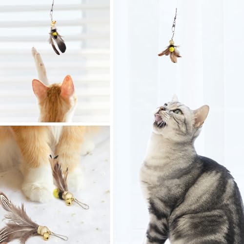 SONGWAY Cat Toy Wand Replacement - 8 Pieces Insect Cat Toys, Cat Feather Toy Refills, Cat Teaser Wand Attachments, Interactive Cat Toys for Indoor Cats
