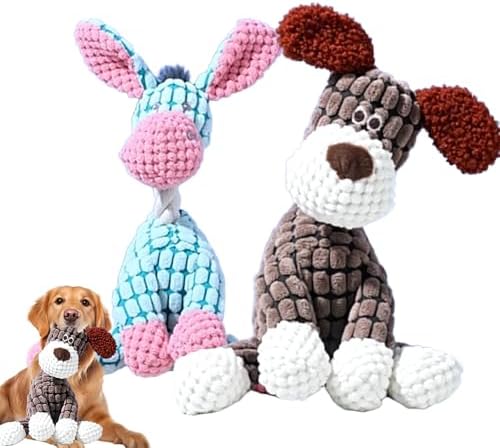 2026 New Dog Toys, Indestructible Plush Dog Toy for Aggressive Chewers, Interactive Squeaky Soft Puppy Chew Toy, Durable Teething Toys for Small Medium Large Dogs (Brown+Blue)