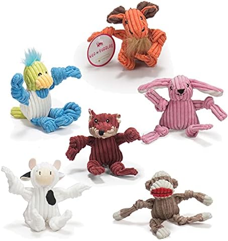 HuggleHounds Knottie Plush Dog Toy - Dog Stuffed Animal Toy, Squeaky Puppy Toys, for Small & Medium Dogs, Durable Plush to Keep Them Busy - Wee Knotties Variety Pack (6 Count)