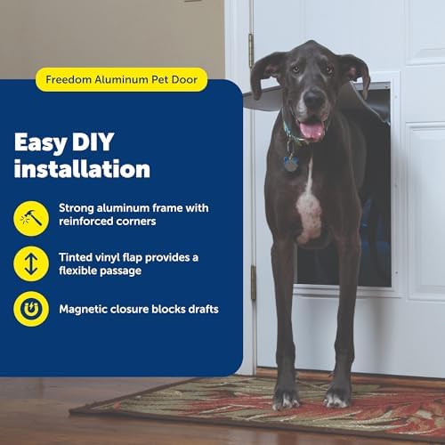 PetSafe Freedom Aluminum Dog & Cat Door, Pets up to 220 lbs, X-Large, White | Solid Aluminum Frame with Reinforced Corners, Flap Opening 13.75" W x 23.75" H, Fits Doors 3/8-2 in Thick