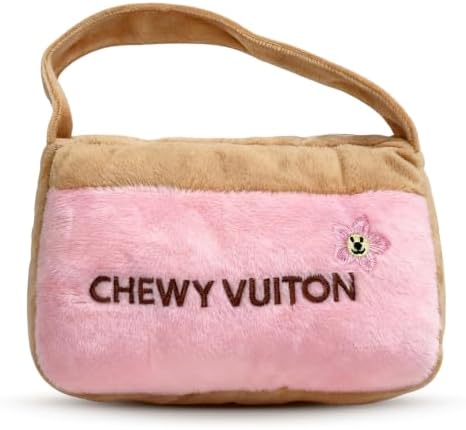 Dog Diggin Designs Chewy Vuiton Pink Blossom Plush Dog Toy Purse | Luxury-Inspired Parody Designer Handbag with Squeaker, Soft Plush Fashion Dog Toy – Haute Couture Purses & Handbags