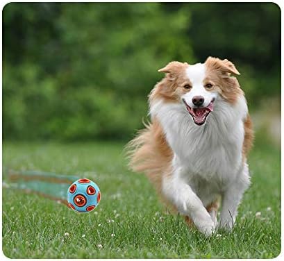 WishLotus Interactive Dog Toy With Ring Bell Squeak - Rubber Bouncy Ball for Pet Exercise, IQ Training, Search & Catch - Bite Resistant Chewing Puzzle Toy (L, Orange&Blue)
