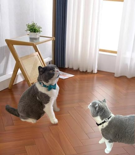 THAIN Personalized Cat Collar with Bell and Bowtie Breakaway QR Code Name Smart ID tag Quick Release Soft Comfortable Collar for Cats and Kittens (Blue)