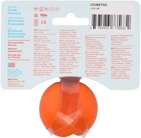 WEST PAW Zogoflex Jive Ball Dog Chew Toy – Bouncing Toys for Dogs, Fetch, Catch, Chewing, Play – Floatable, Recyclable Balls – Latex-Free, Non-Toxic, Dishwasher Safe Dog Toy, X-Small 2", Tangerine