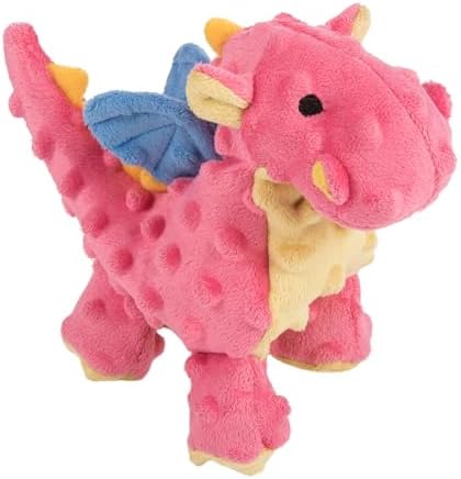 goDog Bubble Plush Dragons Squeaky Dog Toy, Chew Guard Technology - Coral, Small