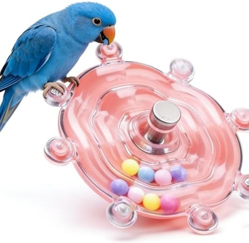 Spinning Bird-Toys Bird Cage Toys & Bird Perch Parrot-Parakeet Budgie Cockatiel Conure Macaw Chicken Parrot Enrichment Cage Accessories Small Animal Chewing Toy (Pink Wheel)