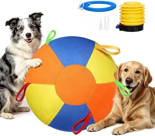 Herding Ball for Dogs, Inflatable Dog Ball for Outside Play, Calming Jumbo Ball for Dogs with Handles, Interactive Herding Toys for Border Collies, Australian Shepherds, Blue Heelers, Horses (18'')