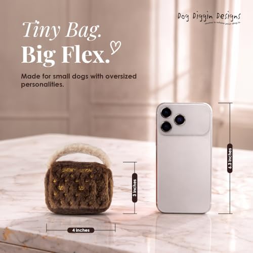 Dog Diggin Designs Chewy Vuiton Plush Dog Toy Purse | Luxury-Inspired Parody Designer Handbag with Squeaker, Soft Plush Fashion Dog Toy – Haute Couture Purses & Handbags
