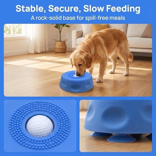 Interactive Dog Licking Toy Ball Slow Feeder Bowl, Food Safe Silicone Bowl for Bone Broth Yogurt Juice, Slow Feeding Protect Dog Stomach & Gut (Black)