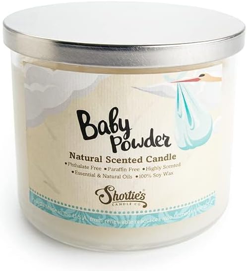 Baby Powder Scented Natural 3 Wick Candle, Essential Fragrance Oils, 100% Soy, Phthalate & Paraben Free, Clean Burning, 14.5 Oz.