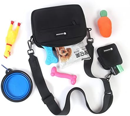 Dog Treat Pouch with Removable Small Pet Training Treat Pouches, Built-in Poop Bag Dispenser, Adjustable Shoulder Strap Cross Body Dog Walking Bag (Black)