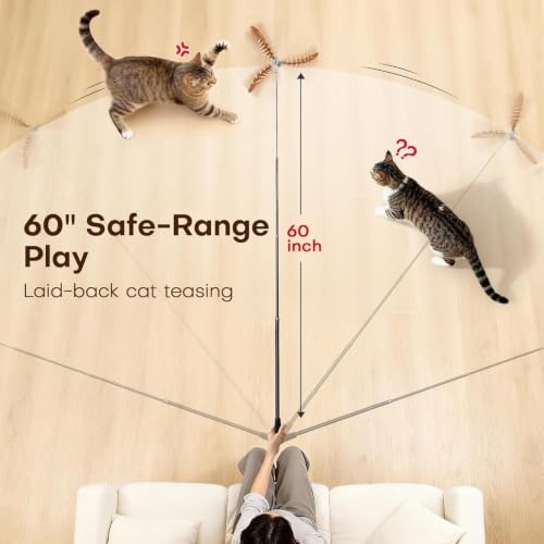 Potaroma Cat Wand Toy, Retractable Carbon Fiber Feather Teaser with Bells