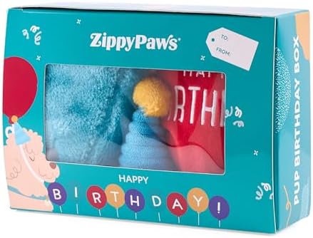 ZippyPaws Birthday Box Dog Squeaky Toys to Keep Them Busy - 3-Pack