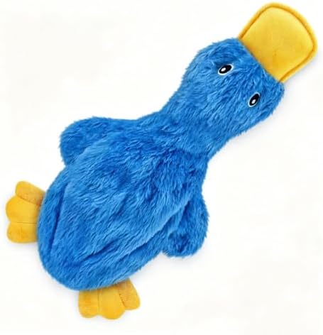 Squeaky Duck Dog Toy, No Stuffing Crinkle Plush Dog Toys for Small Medium Large Dogs, Interactive Durable Chew Toy for Puppies, (Crinkle Duck (Blue))