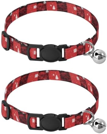 Red Black Plaid Bear Kitten Collar with Bell 2 Pack Kitten Collars Adjustable Length 10.6" to 17.1"