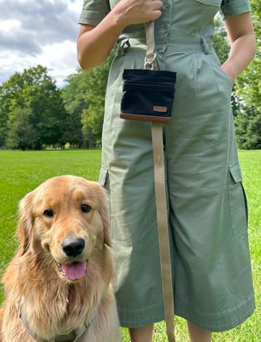 BEAU&FUR Small Large Dog Treat Pouch with Clicker for Training (Black Brown, With Leash)