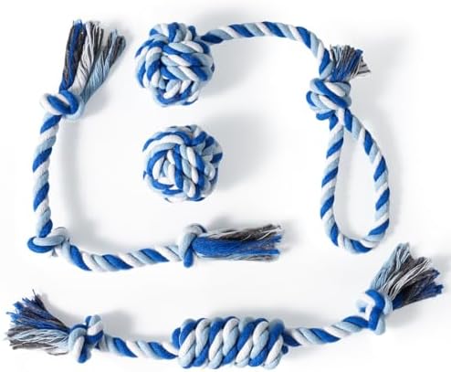 wodoca Dog Rope Toys 4 Pack, Puppy Teething Cotton Knot Chew Rope for Small Medium Dogs, Interactive Tug of War Dog Toys for Boredom, Teeth Cleaning
