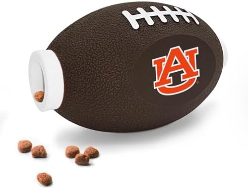 NCAA Auburn Tigers Football Treat Dispensing Toy for Dogs and Cats, Rubber Ball Dog Toy, Interactive Fun Dog Treat Toy, Natural Rubber Dog Feeding Toy