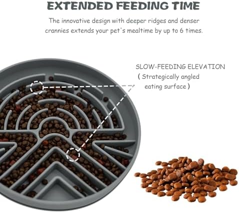 Lesipee Slow Feeder Dog Bowl for Large & Small Dogs, Anti Choking Puzzle Dog Food Bowl with Non-Slip Base, Interactive Pet Slow Eating Tool, Silicone Cat Feeding Mat for Puppies & Cats(Grey)