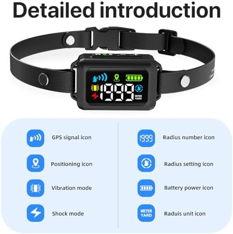 GPS Wireless Dog Fence System with Adjustable Range 33-1999 Yards, IPX7 Waterproof Rechargeable Collar, Static/Beep/Vibration Modes, Memory Function & Auto Protection