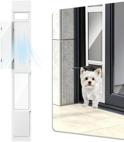 Dog Door for Sliding Glass Door with Screen Design, Adjustable Doggie Door for Small Dogs Up to 25 lbs, Fits Height 75 4/5" to 80 3/10"
