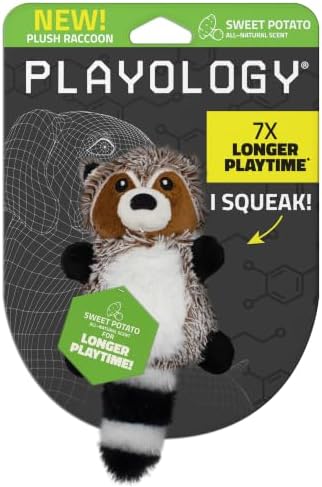 Playology Plush Raccoon Chew Toy for Small Dogs - Small, Sweet Potato Scent