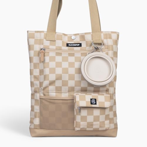 Cleverpup Park Pack 2-Piece Dog Gear Travel Tote - 8 Pockets, Checkerboard