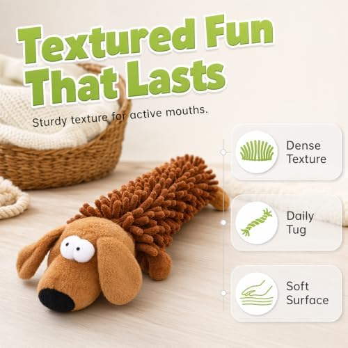 Durable Squeaky Dog Toys for Aggressive Chewers, Indestructible Stuffed Dog Toy for Small Medium Large Dogs, Interactive Chew Teething Puppy Toy for Indoor Outdoor Play (Brown)