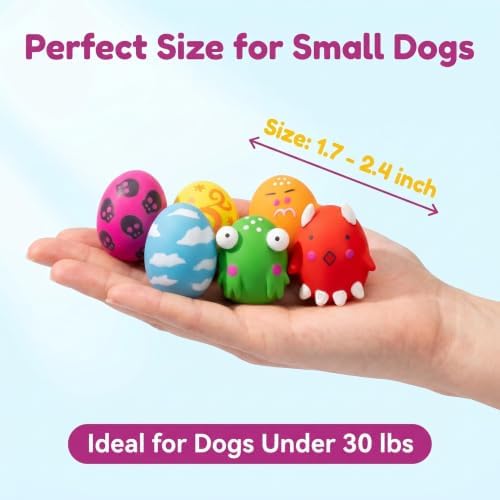 Squeaky Dog Toys for Interactive Fetch Play Durable Chewing Soft Rubber Latex Bouncy Egg Balls Puppy Toys with Cute Pattern Funny Face for Puppy Small Medium Dogs 6PCS