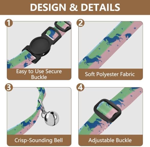 2 Pack Dog Collar Dark Blue Unicorn Pastel Stripes Kitten Collar with Bell, Adjustable 10.6 to 17.1 Inches