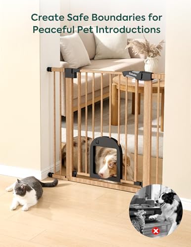 Babelio Baby Gate with Adjustable Cat Door, CatPrivilege III, 29-43"