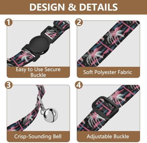 Palm Trees Dog Collar with Bell 2 Pack Small Dog Collar Adjustable 10.6 to 17.1 Inches