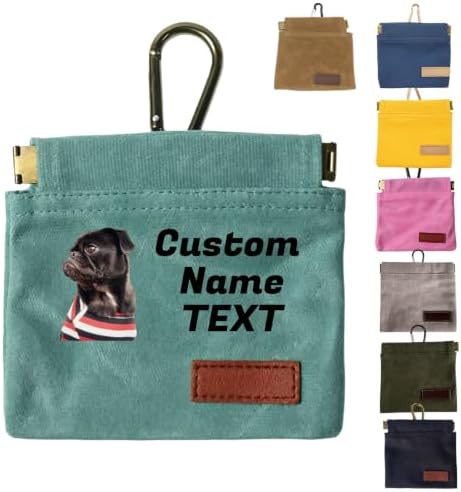 Custom Dog Treat Pouch with Image Logo Name,Portable Puppy Dog Training Treat Bag,Self-Closing Pet Feed Snack Reward,Hand Free Dog Walking Bag with Carabiner (Lake Green)