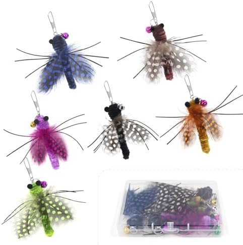 SONGWAY Insect Cat Toys with Feather - 6 Pieces Cat Insect Feather Toy Refills, Teaser Wand Attachments, Interactive Toys for Indoor Cats Kittens