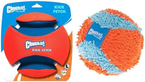 Chuckit! Kick Fetch Ball Dog Toy, Large (8 Inch) & Indoor Fetch Ball Dog Toy (4.75 Inch), Orange and Blue