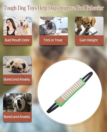 Clysoru Squeaky Tug Toy for Dogs Jute with 2 Strong Handles Lasting Training Equipment Puppy to Large Dog Interactive Toys of War Pull Indestructible Rope Pet Crinkle Teething