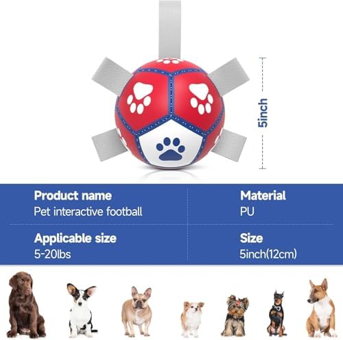 Diman Small Dog Toys, 5 Inch Dog Balls, Soccer Ball for Dogs with Straps