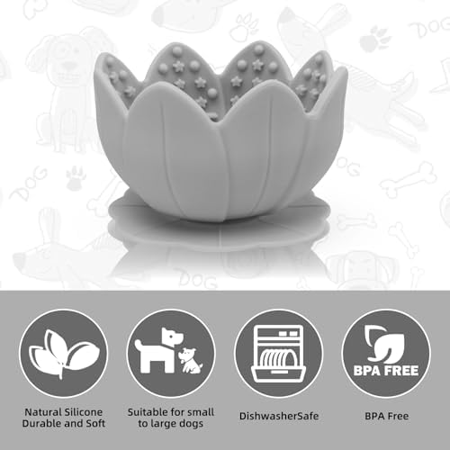 Silicone Dog Slow Feeder Lick Bowl，Slow Feeder Bowls for Small Medium Breed Dogs，Dog Freeze Bowl with Suction Cups，Interactive Puzzle Toy(Grey, Small)