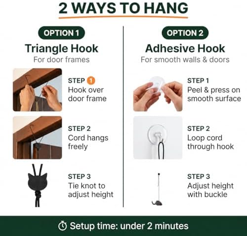 Hanging Door Cat Toy – Self-Play Feather Mouse for Indoor Cats – No Batteries Needed, Mounts on Any Door Frame – Stimulates Hunting Instinct, Extended Pack