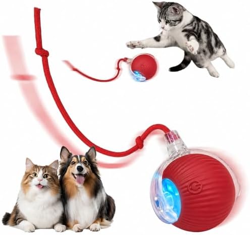 Automatic Interactive Rolling Cats Toys Ball for Indoor, Electric Automatic Rolling Pet Toy, 360° Smart Interactive Rolling Dog Ball Durable and Safe Material for Cat and Dog(Red)